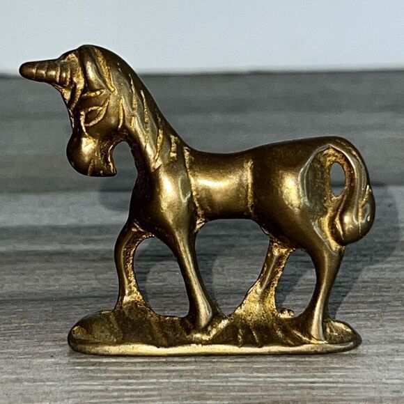 Vintage Brass Unicorn Horse Statue Miniature Mini Figure Statue 2" tall Farms - Picture 1 of 7